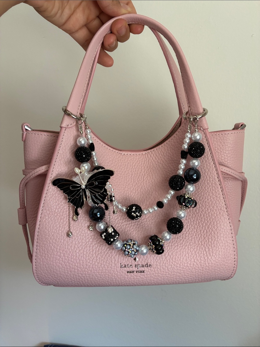 Black and White Butterfly Beaded Bag Charm